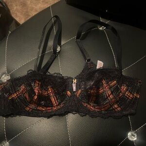 Savage X Fenty Black and Red Plaid Lace Bra